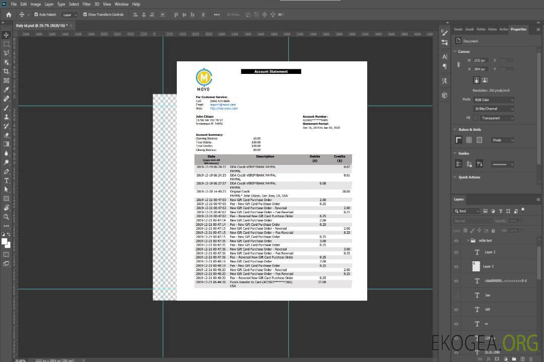 Relevé bancaire MOVO aux États-Unis template